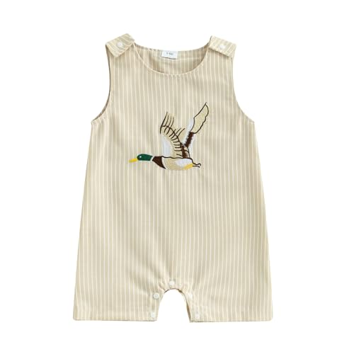 Image of Newborn Baby Boy Girl Mallard Duck Outfits Romper Sleeveless Duck One Piece Jumpsuit Overalls Hunting Baby Clothes