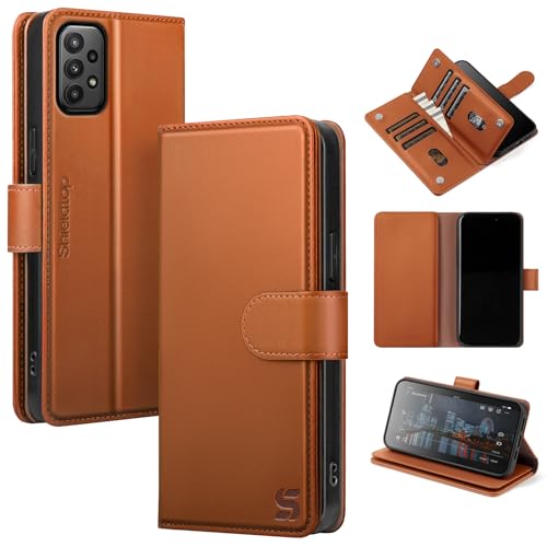 Shieldtop Compatible with Samsung Galaxy A32 5G Wallet Case with Card Holder,RFID Blocking PU Leather Phone Case Folio Flip Shockproof TPU Protective Cover Credit Card Slots Women Men,Light Brown