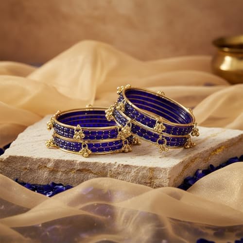 Image of Kashmiri Ghangharoo Glass Bangle Set for Women| Light Weight Bangles | Traditional Transparent Fancy Glass Chudi Set for Wedding, Party|Set Of 16(12 Glass + 4 ghungroo bangles)