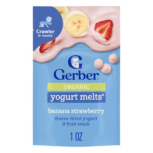 Gerber Stage 3 Baby Food Snacks, Banana Strawberry Organic Yogurt Melts, Baby Led Feeding