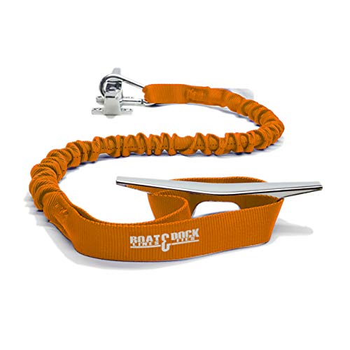 Boat Lines & Dock Ties Bungee Boating Dock Ties, One Loop and Hook, Pack of Two, Made in USA (Orange, 30" Hook and Loop)