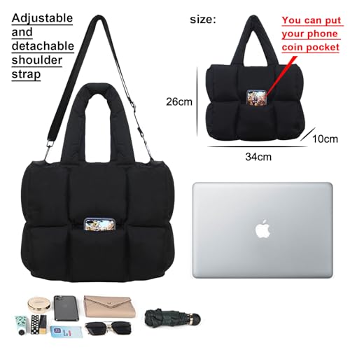 Image of Puffer Tote Bag for Women, Quilted Shoulder handbag for Travel, Work, Gym