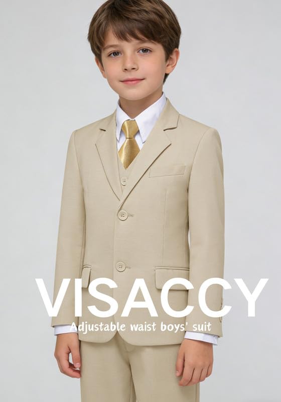 Image of Visaccy Boys Formal Suit Slim Fit Tuxedo Suits for Kids Ring Bearer Outfit