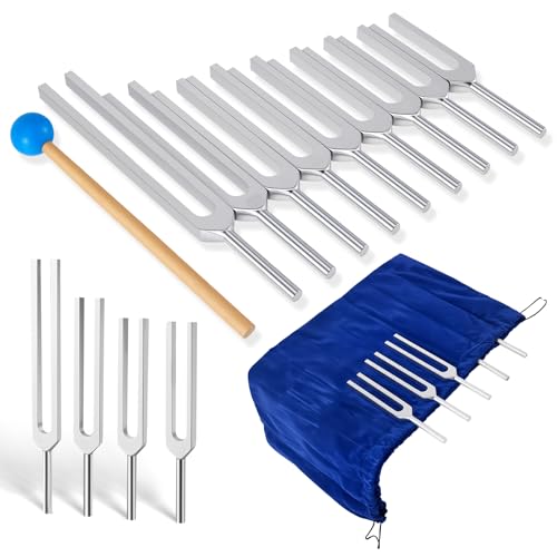 Stimmgabel Set, 9-teiliges Solfeggio Set aus Aluminium mit Silikonhammer & Tasche,174-963 Hz für Stimmgabeltherapie,Meditation und therapeutische Anwendung, Klangtherapie