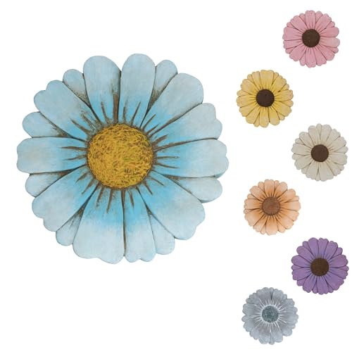 Landoraloria Heavy Duty Concrete Stepping Stone 10 Inch Daisy Design Non Slip Garden Pathway Stone for Outdoor Walkway Yard Patio Lawn (Blue)