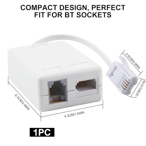 BT Telephone Splitters ADSL Filter with Cable and RJ11 Connection Adapter, ADSL Microfilter BT Plug/Socket Internet and Telephone Socket Splitter Cable for WiFi Sky EE Vodafone Plusnet Broadband Phone