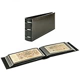 L'album universale con costa particolarmente ampia. 54 buste in PP trasparenti, completabili su entrambe le pagine, con foglio divisorio nero. Per 108 documenti con misure fino a 245 x 132 mm.. Formato: 285 x 155 x 75 mm. L'album è lavorato artigianalmente e colpisce per la sua semplice eleganza.