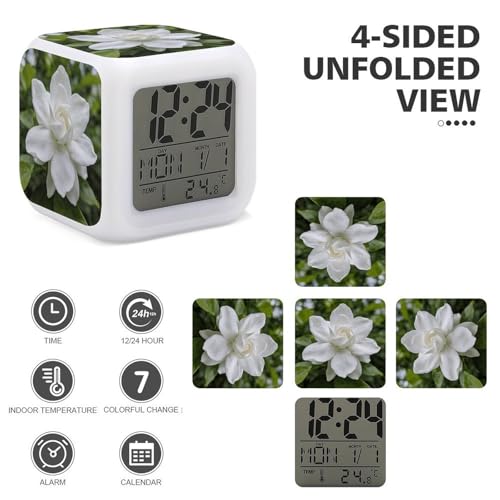 Reloj de escritorio digital con luces LED que cambian de color y sensor de temperatura 4