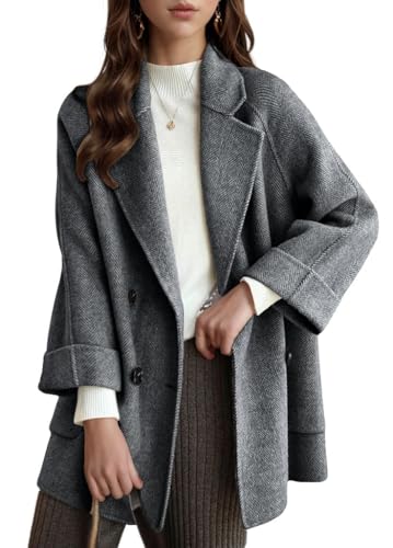 chouyatou Women's Casual Notch Lapel Double Breasted Warm Shacket Jacket Wool Coat