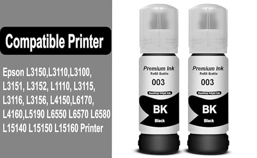Image of CANOFF 003 Ink for Epson L3110, L3150, L3250, L3252 L3115, L3116, L3101, L3210, L3215, L3216, L3151, L3152, L3156, L5190 Printer - Compatible Ink Bottle for Epson 003 (Black 2)