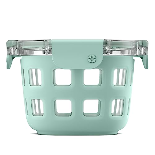 Ello DuraGlass Rounds Glass Food Storage Containers - Meal Prep Bowls with Silicone Sleeve and Airtight Lids, 2 Cup, Yucca by Ello - Used condition - US$10.54