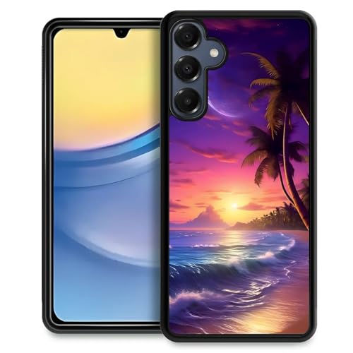 ZHEGAILIAN Compatible with Samsung Galaxy A16 Case,Pattern Design Hard PC Back Cover Non-Slip Shock Absorption Soft TPU Protective Case for Samsung Galaxy A16 6.7inch-Beach Palm Leaf Vacation