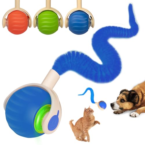 ACITMLLC 2025 New Interactive Cat Toy, Automatic Moving Cat Ball Toy with Tail, Rechargeable Smart Chase Pet Toy Ball, Stimulation Toys for Indoor Cats Exercise (Blue)