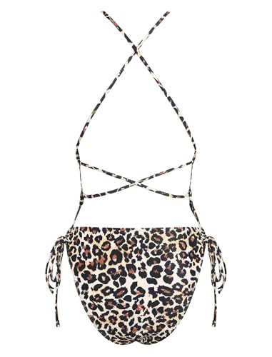 Image of ZAFUL Women Plunging One Piece Swimsuit Backless Cross Tie High Cut Thong One-Piece Bathing Suit