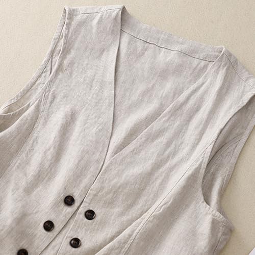 MINTLIMIT Women's Linen Vest Summer Sleeveless V Neck Blazer Vest Lightweight Work Casual Cotton Waistcoat with Pocket2