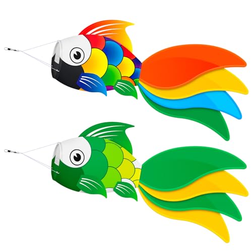 SGftre Ensemble de manches à air robustes de 101,6 cm, chaussettes à vent durables pour la plage, les bateaux de pêche, idéales pour toutes les saisons (manche à air en forme de poisson, coloré +