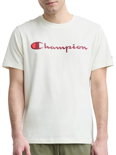 Image of Champion Men's Graphic Short Sleeve T-Shirt, Standard Fit, Classic Script Logo, Midweight 100% Cotton