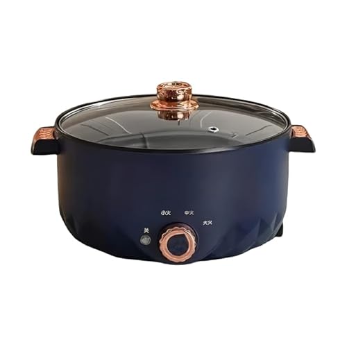 Deronder 電気調理器、電気鍋、多機能炊飯器、大容量ポット、1〜4人用、蒸し器付き、火力調整可能、焦げ付き防止パン (ブルー,蒸し器なし)