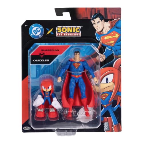 Zestaw figurek akcji DC x Sonic Knuckles jako Superman, oficjalny produkt Jakks Pacific, zawiera figurkę Knucklesa jako Supermana o długości 2,5 cala i klasyczne figurki Sonic x DC do kolekcjonowania