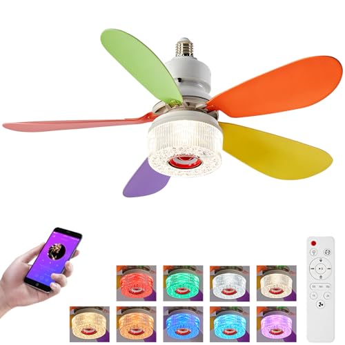 ConBlom Wentylator sufitowy 52 cm, z 6 łopatkami, pokaz świetlny RGB + głośnik Bluetooth i pilot zdalnego sterowania, 3 poziomy prędkości i temperatury barwowej, do pokoju dziecięcego, pokoju zabaw