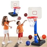 PLMUYY Ajustable Canasta de Basquetbol para niños(110-134 cm), con 4 Pelota, Red, Bomba y Pegatinas, Añadir Agua para...