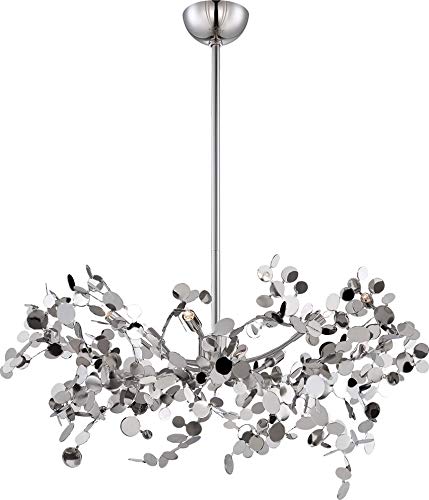 Eurofase 25623-017 Divo Handcrafted Round Metal Pieces Pendant Light, 5-Light 300 Total Watts, 14"H x 26"Dia, Polished Nickel