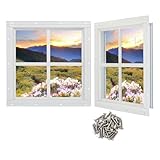 Ktondic Shed Window 2 Pack 12'' x 12'' Square White Flush Mount Shed Transom Window with Tempered Glass and Screws for Shed,Chicken Coop,Barns,Playhouse and Garage