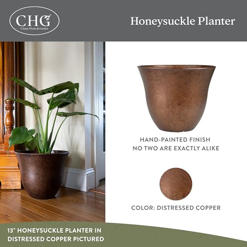 Classic Home and Garden Honeysuckle Resin Planters - Lightweight Indoor & Outdoor Plant Pots - UV-Resistant Plastic Flower Pots - Pot Planters for Flowers & Herbs (15" Distressed Copper) - Image 4
