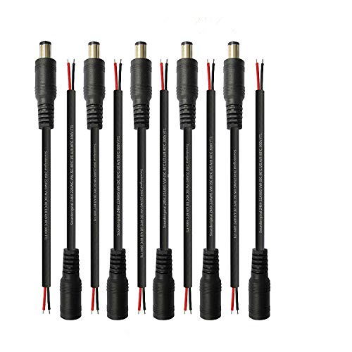 LED Light Strip DC 2.1x5.5mm Wire Power Pigtails Adapter Barrel Plug Socket Cables and CCTV Security Camera, DVR,Car Rearview Monitor System Video and Other Low Voltage Application Male+Female 5pack