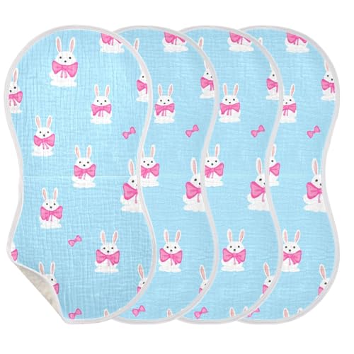4 Pack Baby Burp Cloths, Soft Absorbent Burping Cloths for Babies, Cotton Milk Spit Up Rags, Large Size for Newborns, Baby Boys and Girls (Bunny Bow Pattern)