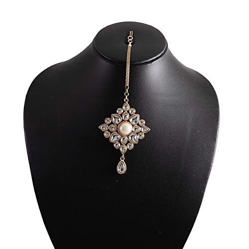 Elegant Gold Mang Tikka with White Stones