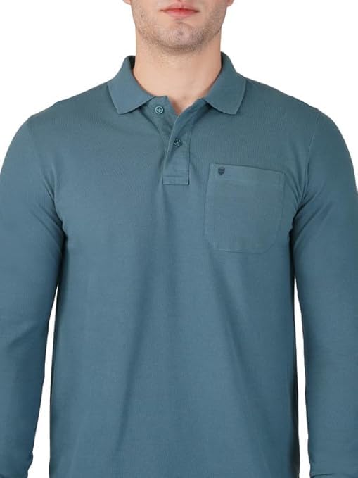 Image of Men's Cotton-Rich Full-Sleeve Polo T-Shirt with Pocket Premium Pique Fabric Casual & Stylish