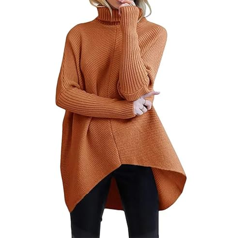 Women Knit Sweater Full Sleeve Turtleneck Irregular Pullover Casual Solid Spliced Autumn Winter Top3