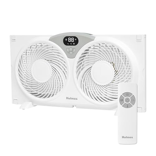 Holmes 9' CleanBreeze Digital Window Fan Thermostat, Remote Control, Adjustable Extender Panels, Water-Resistant Design, White