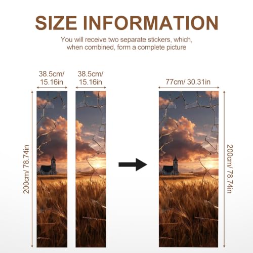Image of Broken Glass Wheat Field Rustic Church Door Mural 30.31x78.74in