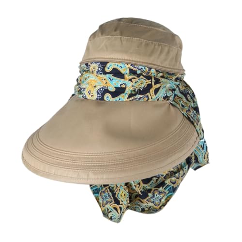 Image of PALAY Hats for Women UPF 50+ Anti-UV Wide Brim Foldable Sun Visor Hat with Detachable Top & Neck Scarf, Large 14cm Brim, Lightweight Canvas Fabric, Summer Beach Outdoor Protection (Floral)