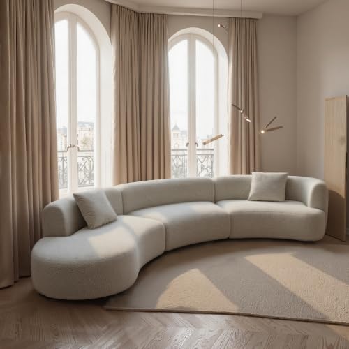 Image of Acanva Formia Boucle Curved Sectional Sofa, 153 inch W Left Hand, White