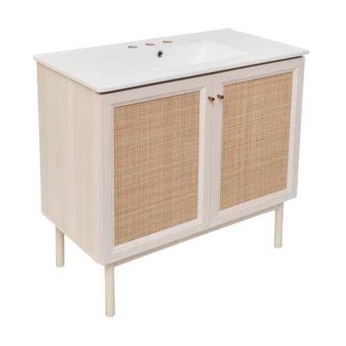 Image of Swiss Madison Classe 36 in. White Oak Bathroom Vanity with White, 3-Hole Ceramic Sink Top