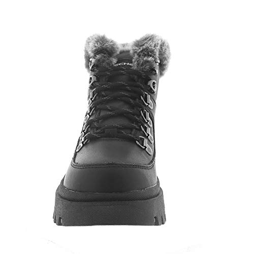 Skechers Women's SHINDIGS-Mid Lace-Up Boot with faux fur Trim (Jammers) Ankle, Black, 10 M US