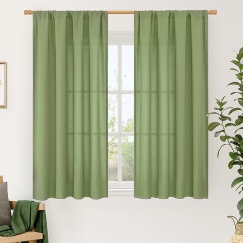Image of LAMIT 54 Inch Linen Curtains 2 Panels, Soft Faux Linen Light Filtering Panels Rod Pocket Farmhouse Privacy Drapes for Small Window /Loft Room, 42 x 54 Inch, Green