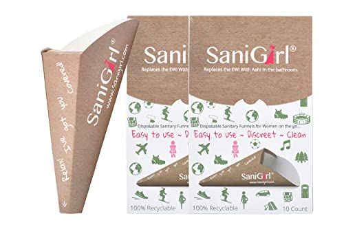 SaniGirl Womens Urinal Funnel 20 Pack | Female Pee Funnel Women Pee Standing up Urine Cups Portable Urinal for Toilet Camping Travel Potty Hiking Outdoors Disposable Urination Device Bundle 20 Funnels