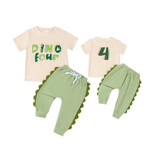 Toddler Boy 4th Birthday Outfit Dinosaur Dinofour Shirt Pants Four Years Old Shirts Outfits Boys 4 yr Birthdays Gift