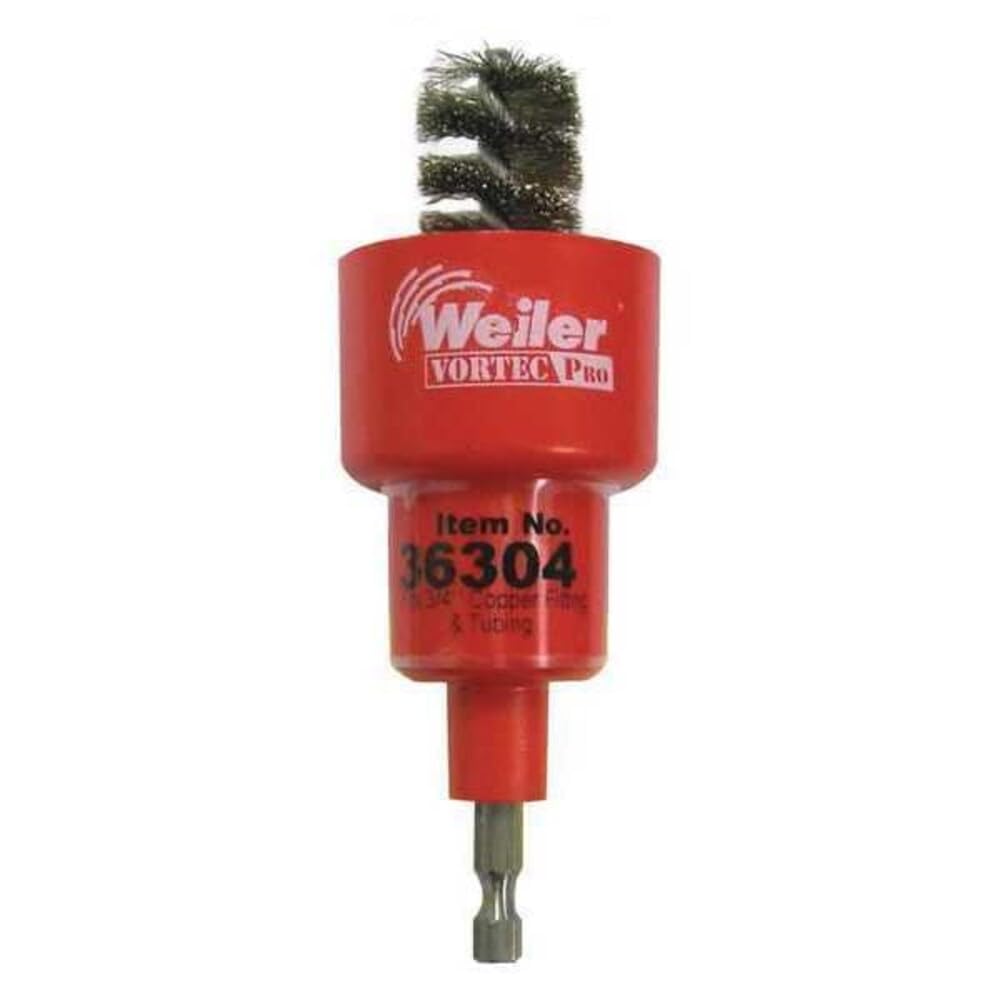 Weiler Stainless Steel Turbo Tube Brush Straight Wire 3/4" I.D. 7/8" O.D. 0.008" Wire 1/4" Shank 1000 rpm