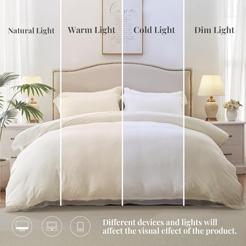 Image of MILDLY Duvet Cover Twin Ultra Soft Comforter Cover Set 2pcs, Off White | Washed Microfiber Cotton-Like, Breathable Comfort, Hidden Zipper, 8 Corner Ties, OEKO-TEX Certified, Fade Resistant
