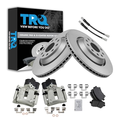 Image of TRQ Rear Brake Pad and Rotor Set Ceramic G Coated Rotors Calipers Compatible with 2010 2016 Volkswagen CC 2010 Passat