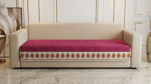 Image of Velvet Quilted Sofa Cover Mat Seat & Back, 4 Seater, L90in H32in, Maroon Color,Anti Skid Backing, 6in Hanging Strap Design, Washable Soft, Anti Slip, Separa, Style -Maroon-S4