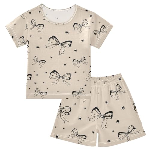 Pajama Short Sets Bow Tie Stars Pattern Soft Cotton Summer Sleepwear 2 Piece PJS Size 5-14T