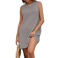 AiMgFUN Saída de praia feminina de crochê sem mangas, Cu01-cinza, G