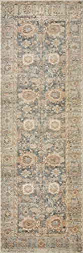 Loloi Margot Collection MAT-03 Ocean/Spice 8'-6" x 11'-6" Area Rug, No-Shed Easy Clean Large Patterned Area Rug for Living Room, Bedroom, Dining Area