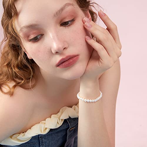 Freshwater Pearls Bracelets - AAA+ Oval White Pearl Stretch Bracelet for Women 6.7 Inches/17cm X19102482